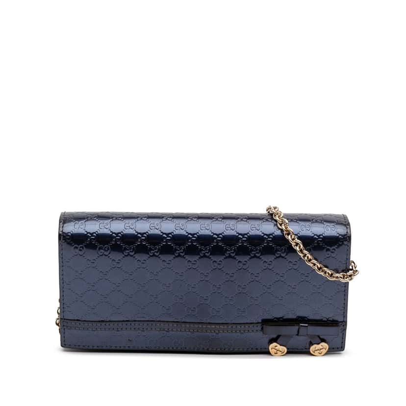 Gucci Patent Microguccissima Wallet On Chain Blue Leather Good condition - Front View