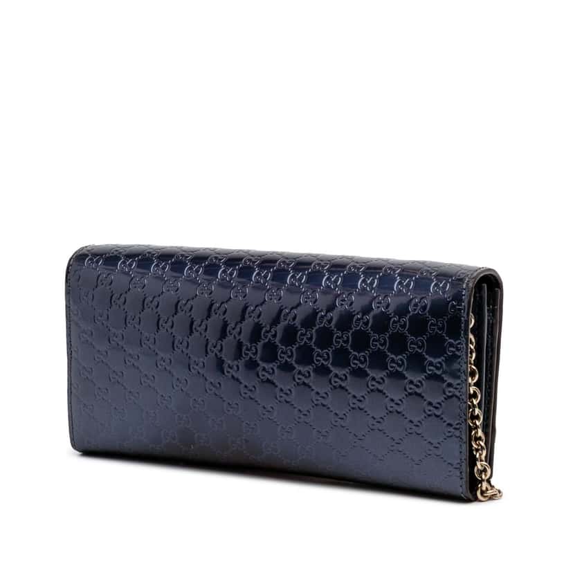 Gucci Patent Microguccissima Wallet On Chain Blue Leather Good condition - Back View