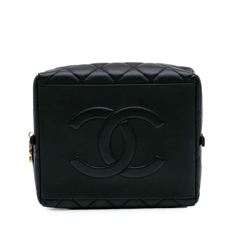 Chanel Métiers d'Art CC Quilted Lambskin Box Top Handle Satchel Black Leather Good condition - Inside View