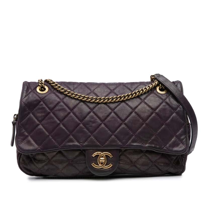Chanel Large Quilted Iridescent Calfskin Shiva Flap Purple Leather Good condition - Front View
