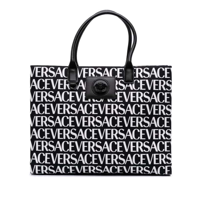 Versace Canvas Logo Print Tote Black Canvas Good condition - Front View