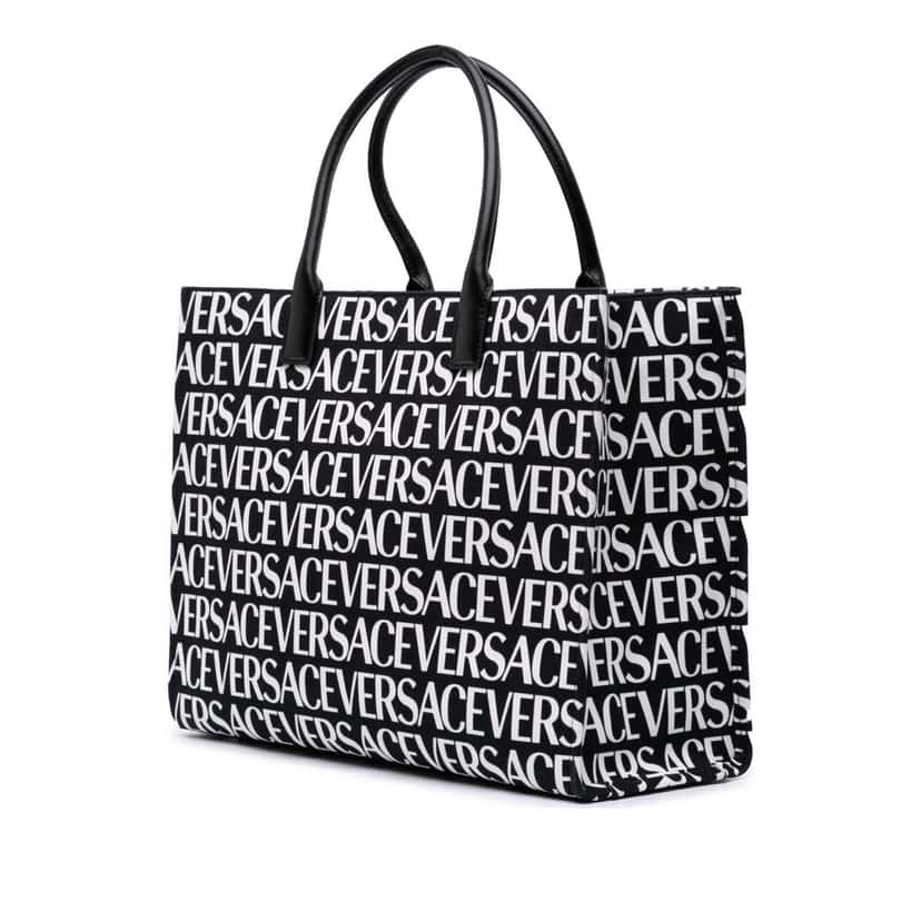 Versace Canvas Logo Print Tote Black Canvas Good condition - Back View