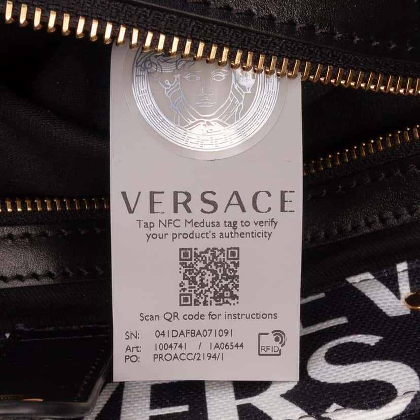 Versace Canvas Logo Print Tote Black Canvas Good condition - Box View