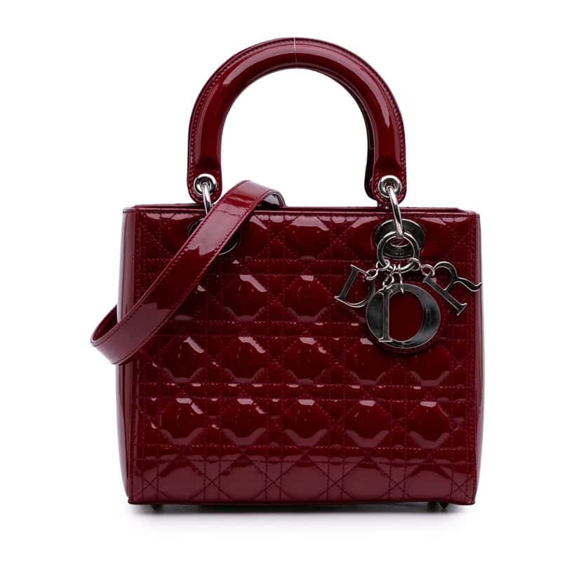Dior Medium Patent Cannage Lady Dior Red Leather Good condition - Front View