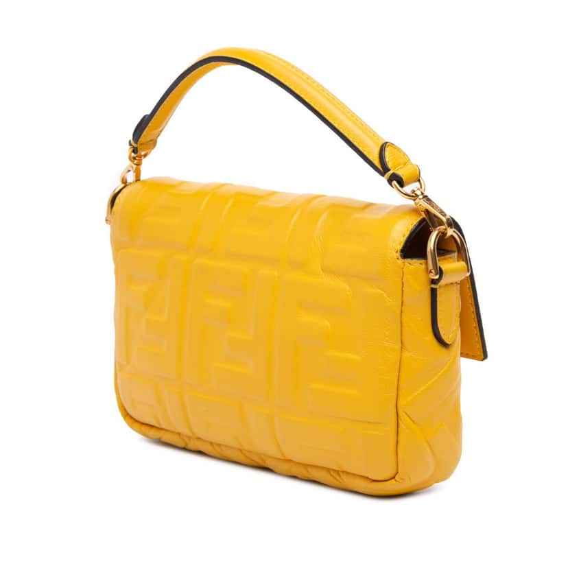 Fendi Mini Zucca Embossed Leather Baguette Satchel Yellow Leather Good condition - Back View