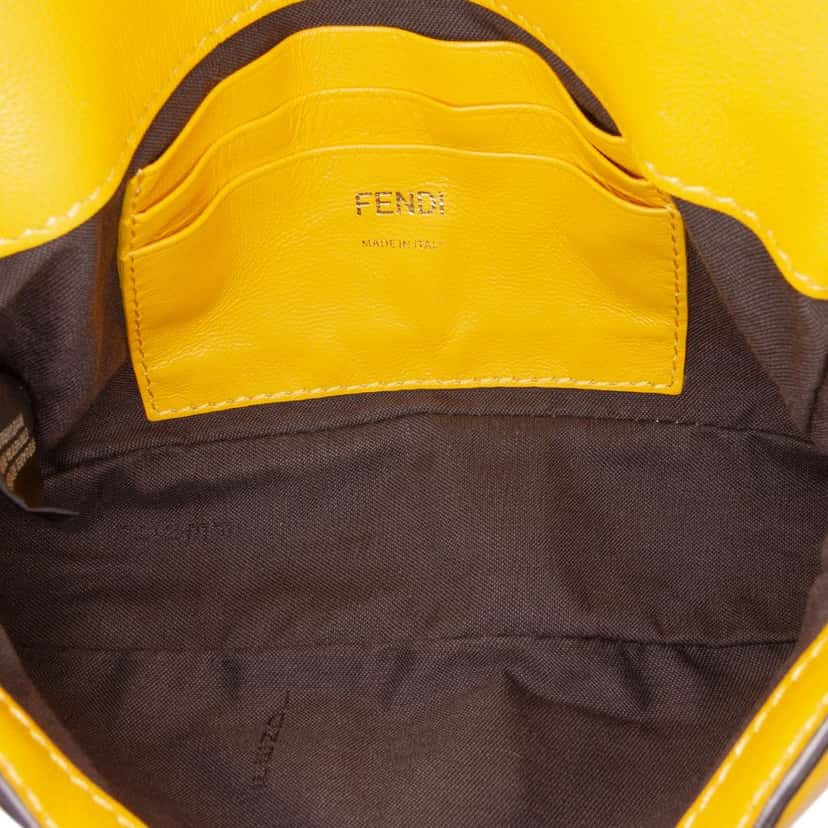Fendi Mini Zucca Embossed Leather Baguette Satchel Yellow Leather Good condition - Model View