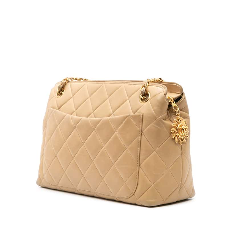 Chanel Quilted Lambskin Sun Charm Chain Crossbody Brown Leather Good condition - Back View