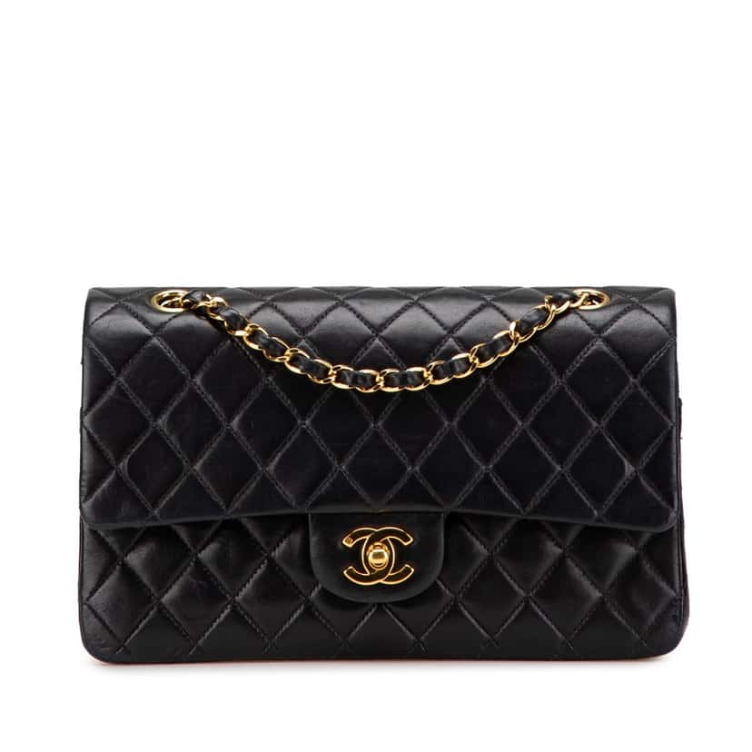 Chanel Medium Classic Lambskin Double Flap Black Leather Good condition - Front View