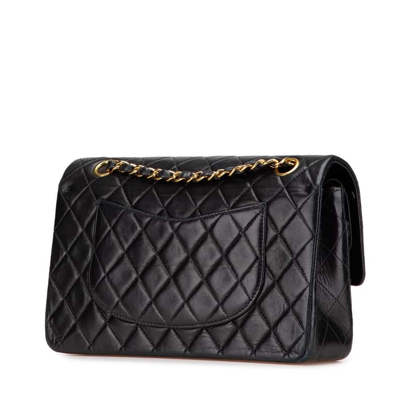 Chanel Medium Classic Lambskin Double Flap Black Leather Good condition - Back View