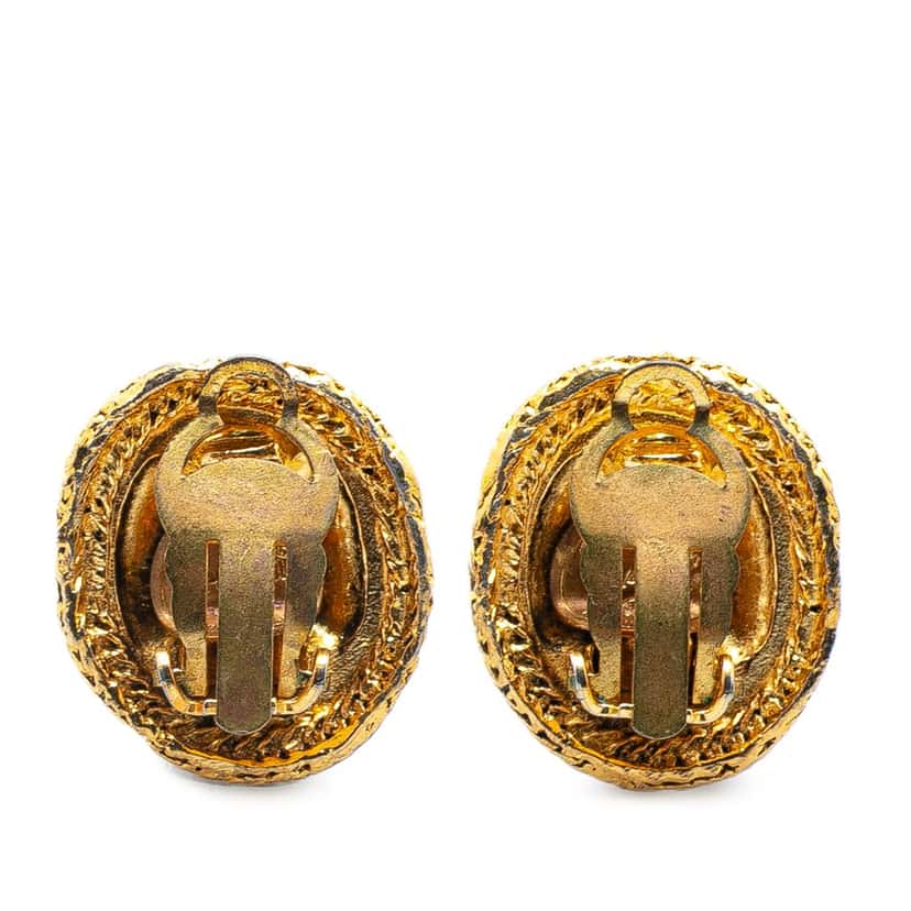 Chanel Gold Plated CC Round Clip On Earrings Gold Metal Good condition - Back View