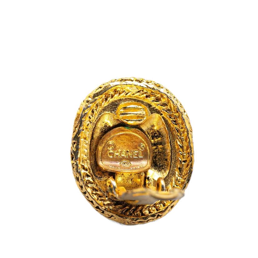 Chanel Gold Plated CC Round Clip On Earrings Gold Metal Good condition - Inside View