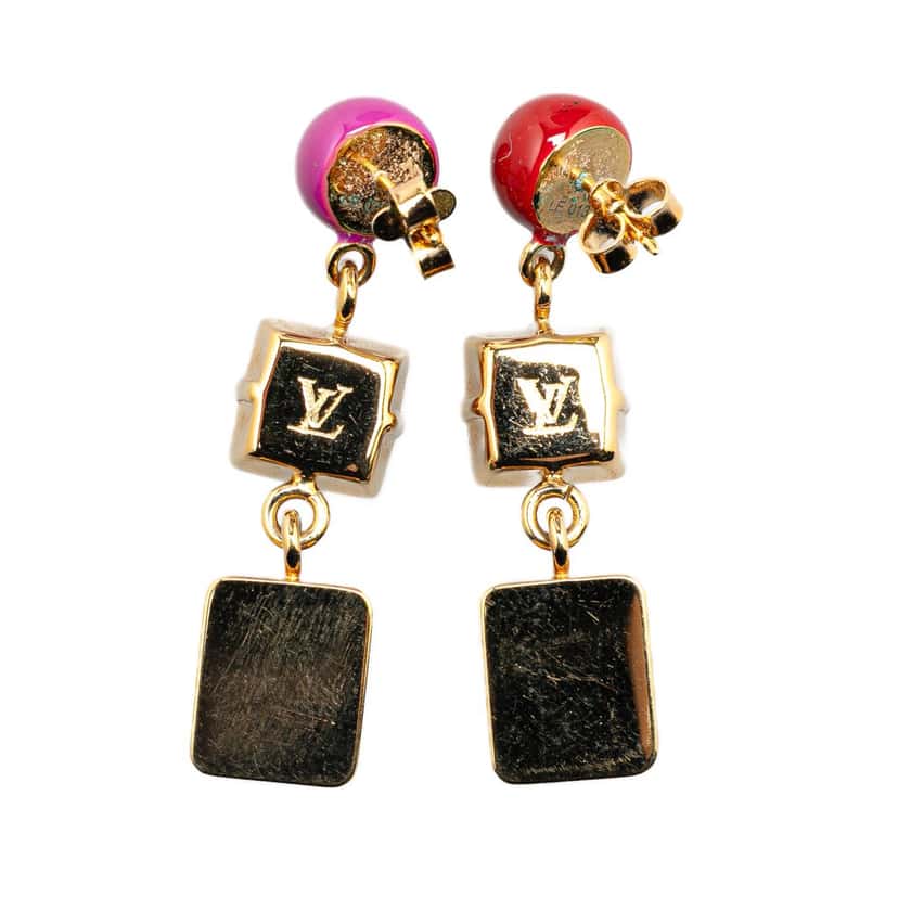 Louis Vuitton Resin & Crystal Cosmopolitan Drop Push Back Earrings Gold Metal Good condition - Back View