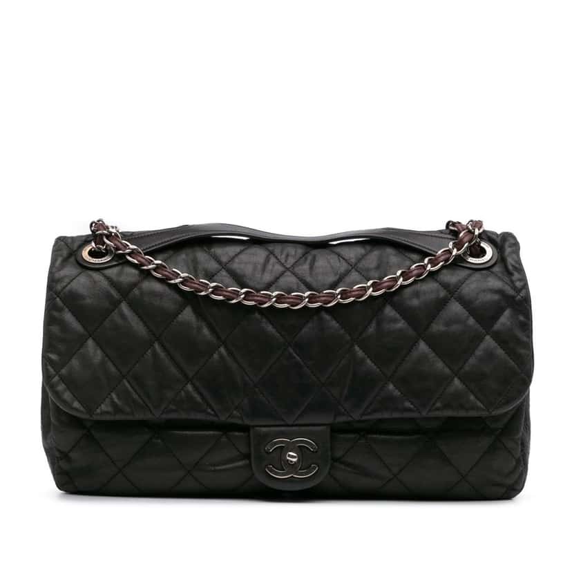 Chanel Jumbo Iridescent Calfskin In The Mix Flap Black Leather Good condition - Front View