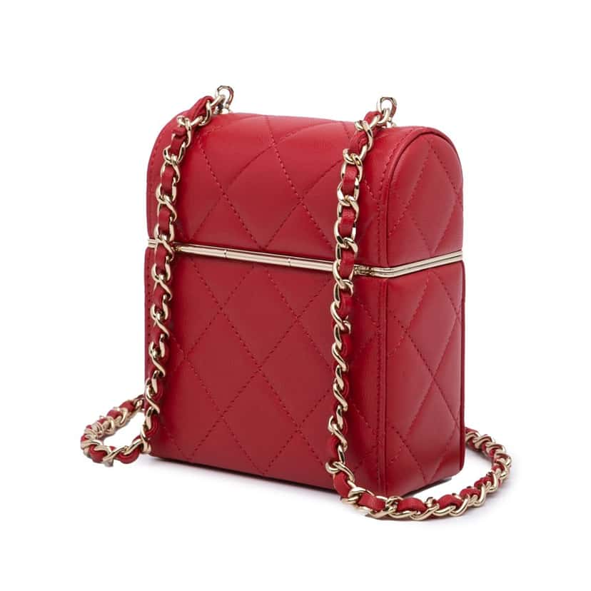 Chanel Small CC Lambskin Box Vanity with Chain Red Leather Good condition - Back View