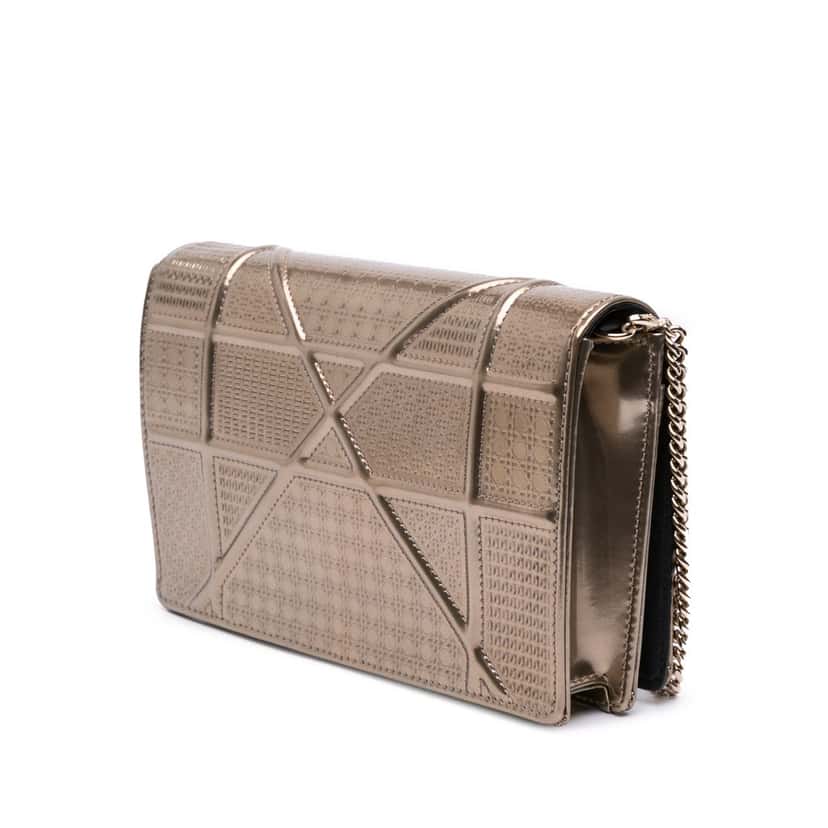 Dior Metallic Patent Microcannage Diorama Wallet on Chain Gold Leather Good condition - Back View