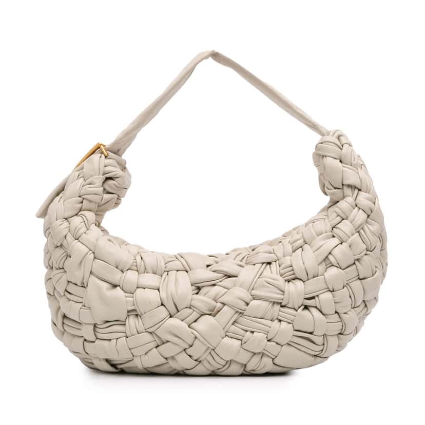 Bottega Veneta Foulard Intrecciato Calfskin Banana Hobo White Leather Good condition - Front View