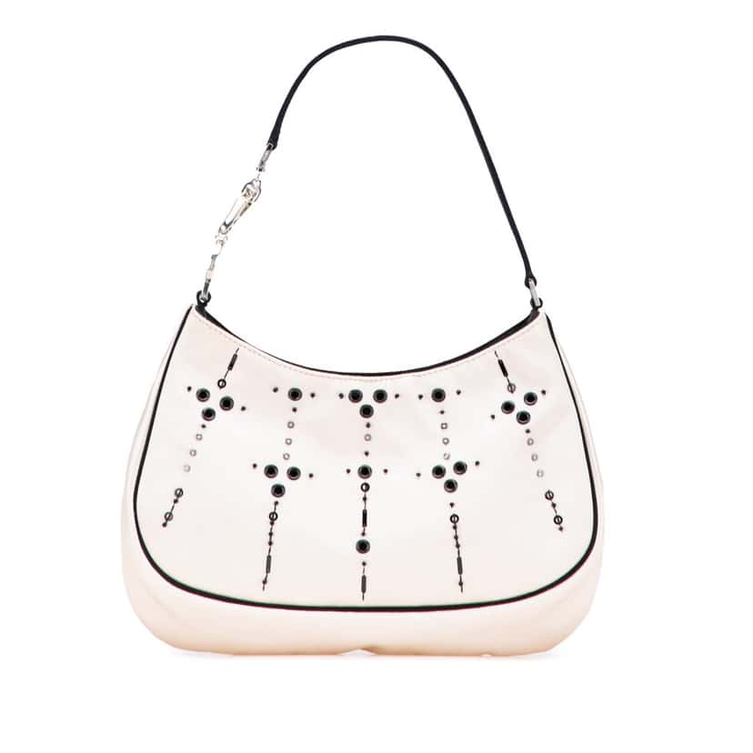 Prada Beaded Satin Cleo Shoulder Bag White Satin Good condition - Front View