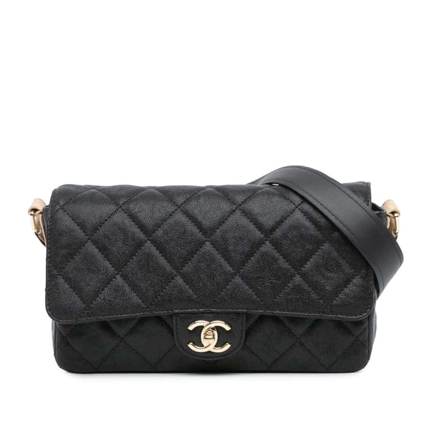 Chanel CC Bicolor Quilted Caviar Single Flap Black Leather Good condition - Front View