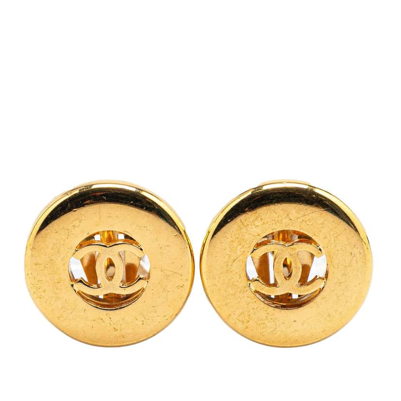 Chanel Gold Plated CC Round Clip On Earrings Gold Metal Good condition - Front View