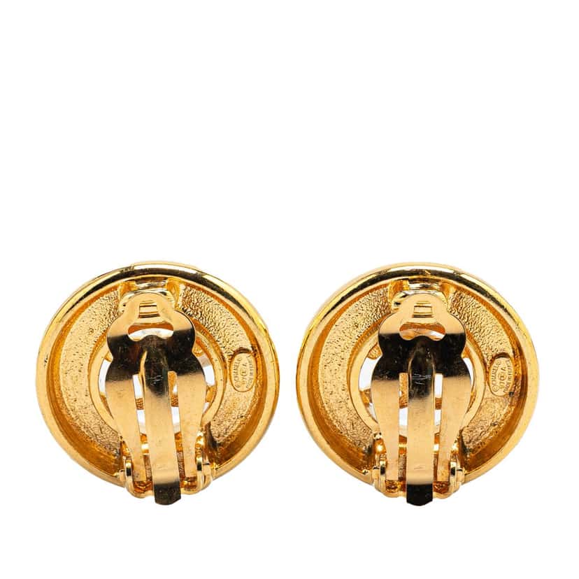 Chanel Gold Plated CC Round Clip On Earrings Gold Metal Good condition - Back View