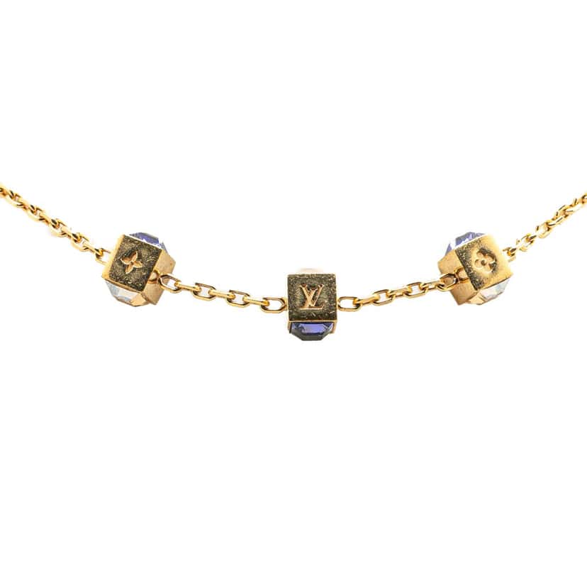 Louis Vuitton Gold Plated Crystal Gamble Necklace Gold Metal Good condition - Front View