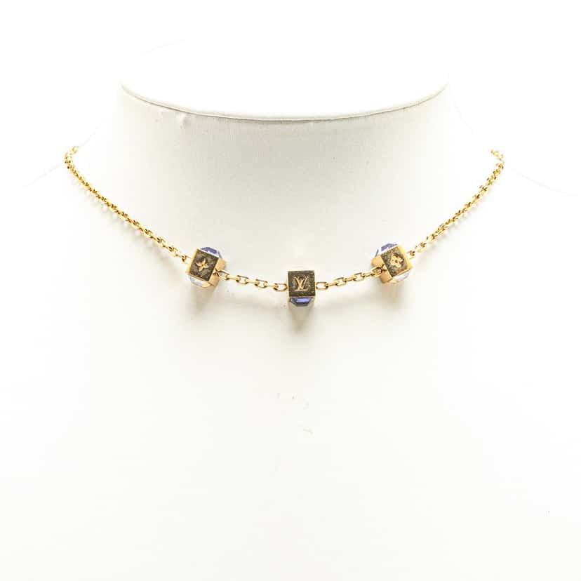 Louis Vuitton Gold Plated Crystal Gamble Necklace Gold Metal Good condition - Box View