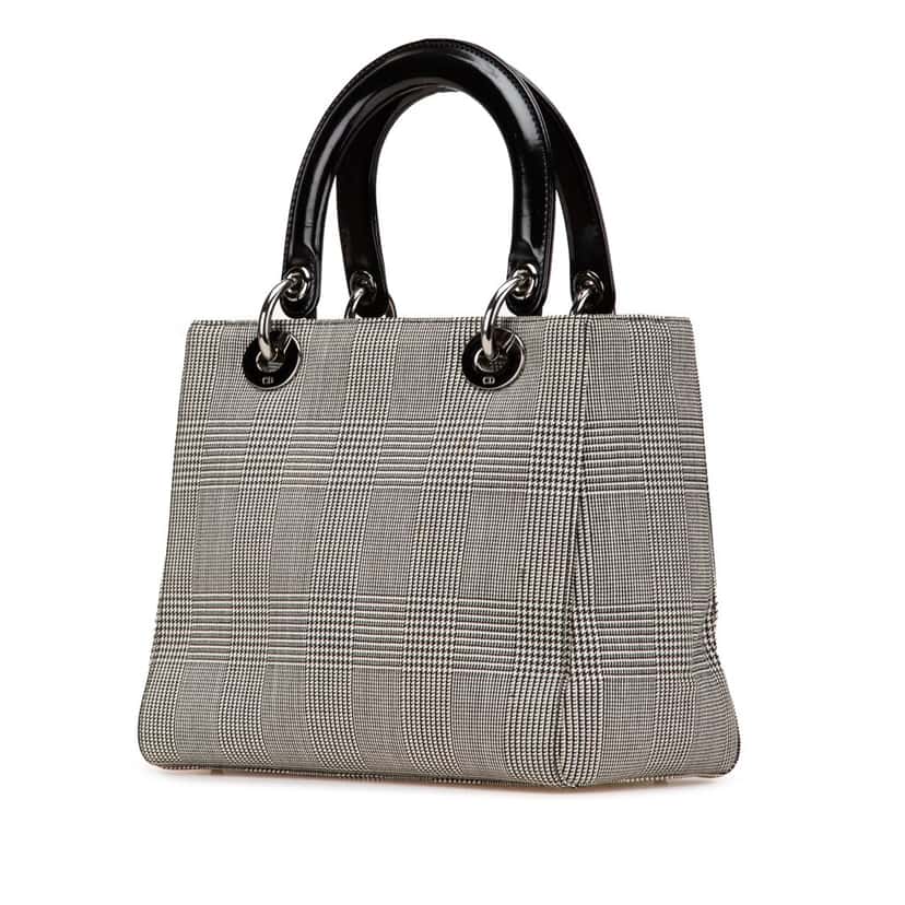 Dior Medium Canvas Houndstooth Lady Dior Grey Canvas Good condition - Back View