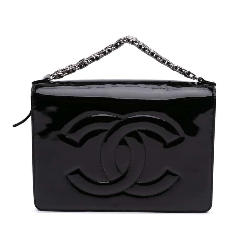 Chanel Mini CC Patent Clutch With Chain Black Leather Good condition - Front View