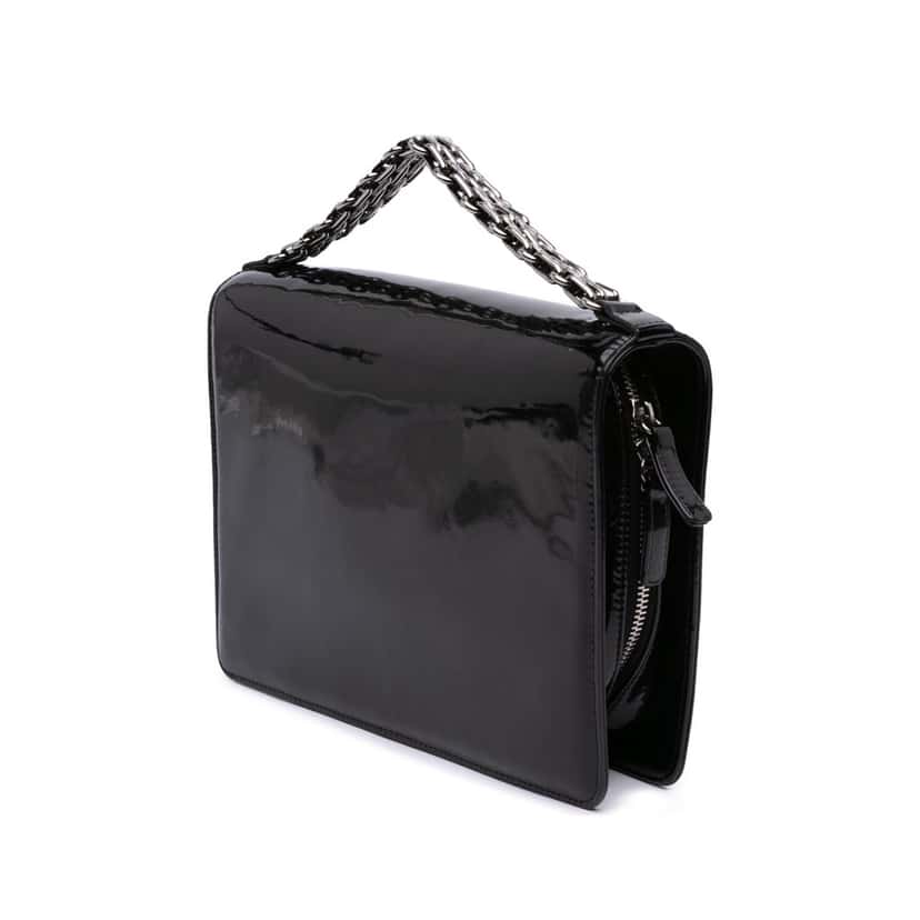 Chanel Mini CC Patent Clutch With Chain Black Leather Good condition - Back View