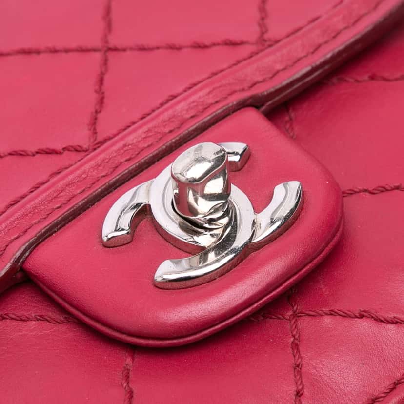 Chanel Mini Stitched Calfskin Citizen Flap Pink Leather Very good condition - Box View