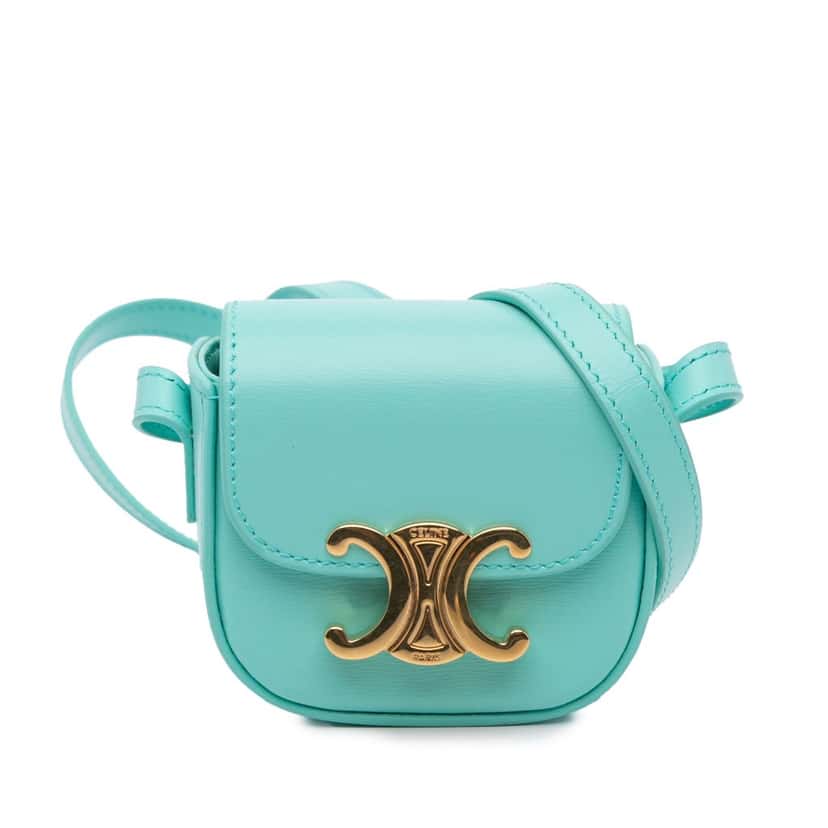 Celine Leather Triomphe AirPods Case with Strap Blue Leather Good condition - Front View