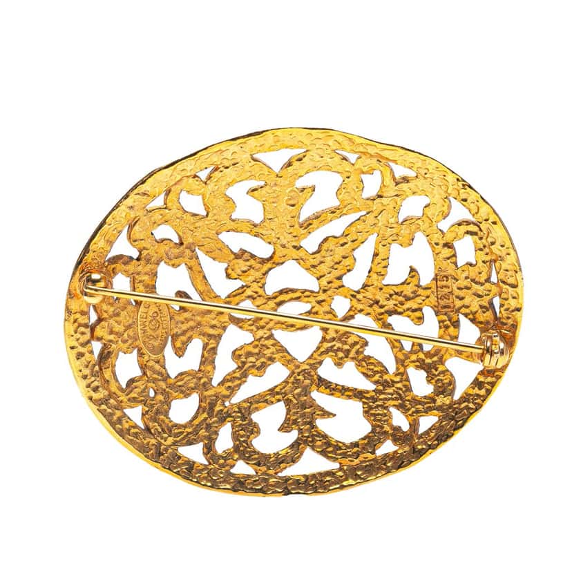 Chanel Gold Plated CC Round Brooch Gold Metal Good condition - Back View