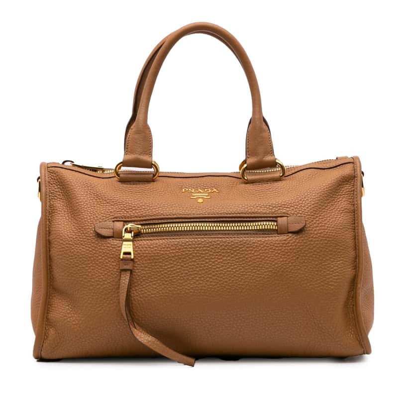 Prada Vitello Daino Zip Top Satchel Brown Leather Good condition - Front View