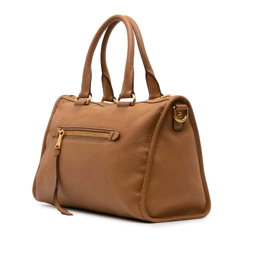 Prada Vitello Daino Zip Top Satchel Brown Leather Good condition - Back View