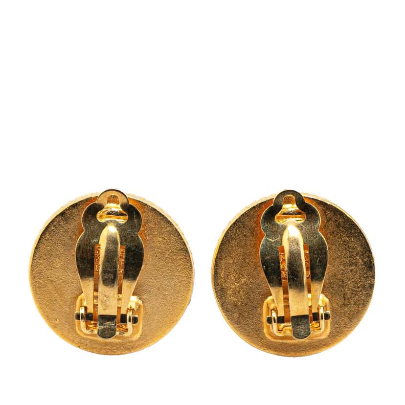 Chanel Gold Plated CC Round Clip on Earrings Gold Metal Good condition - Back View