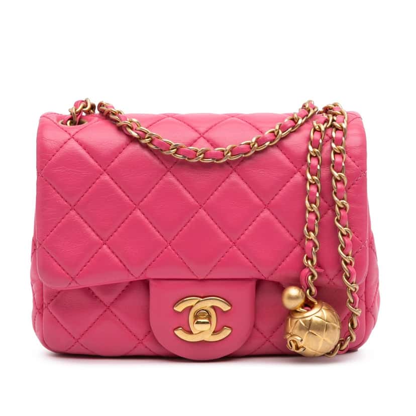 Chanel Mini Square Classic Lambskin Pearl Crush Single Flap Pink Leather Good condition - Front View