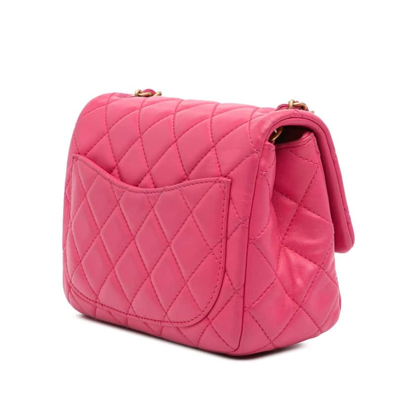 Chanel Mini Square Classic Lambskin Pearl Crush Single Flap Pink Leather Good condition - Back View