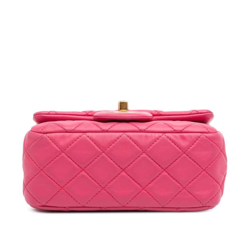 Chanel Mini Square Classic Lambskin Pearl Crush Single Flap Pink Leather Good condition - Inside View