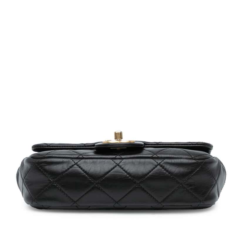 Chanel Mini Quilted Calfskin Crystal Pearls Chain Flap Black Leather Good condition - Inside View
