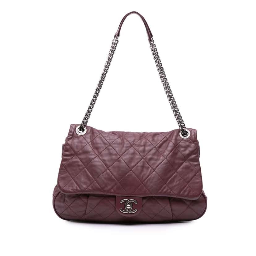 Chanel Quilted Calfskin Coco Pleats Flap Red Leather Good condition - Front View
