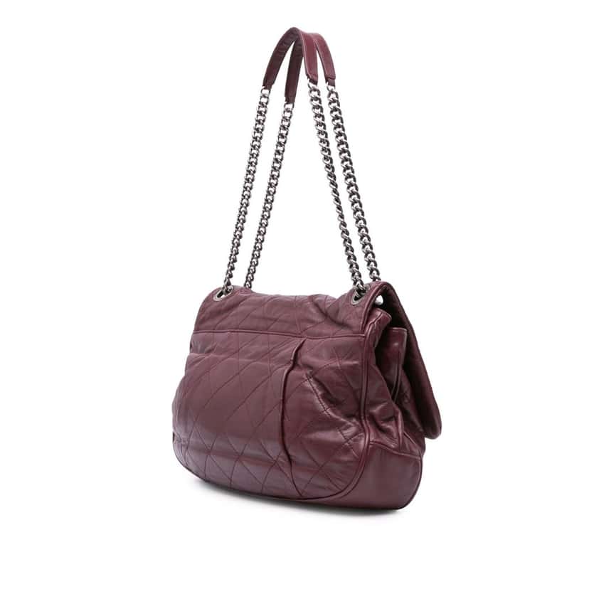 Chanel Quilted Calfskin Coco Pleats Flap Red Leather Good condition - Back View