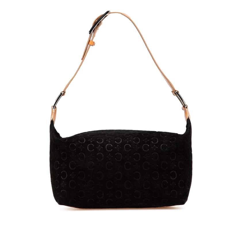 Celine C Macadam Suede Shoulder Bag Black Leather Good condition - Front View
