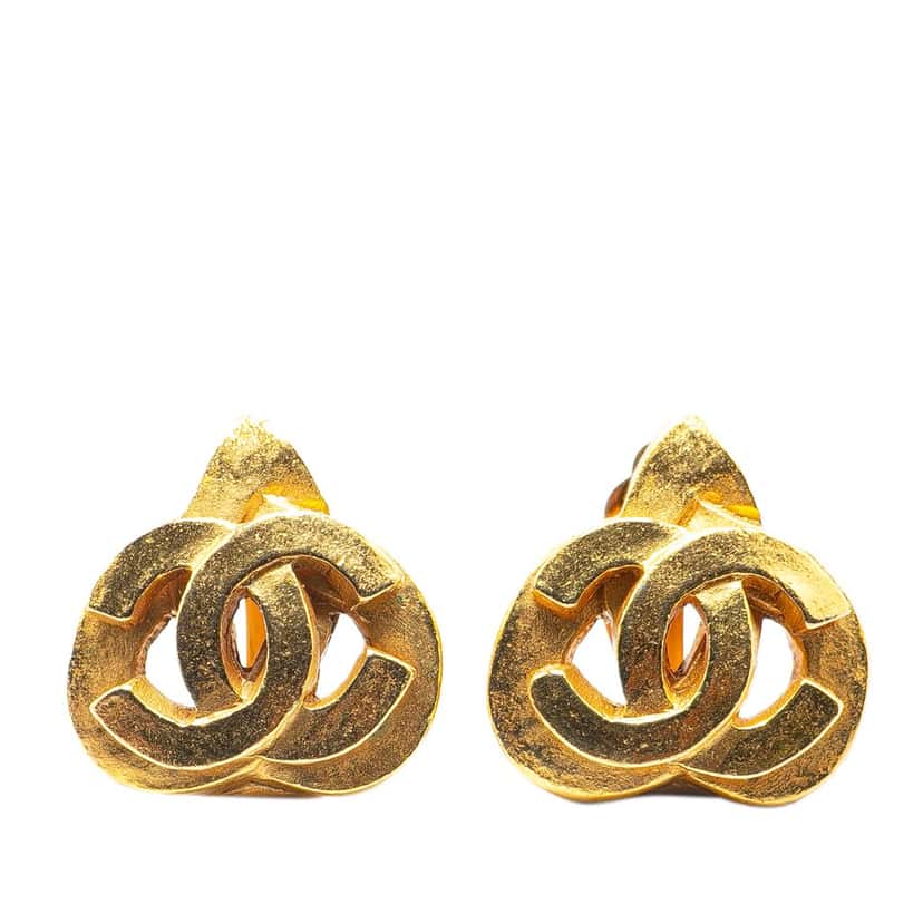 Chanel Gold Plated CC Heart Clip On Earrings Gold Metal Good condition - Front View