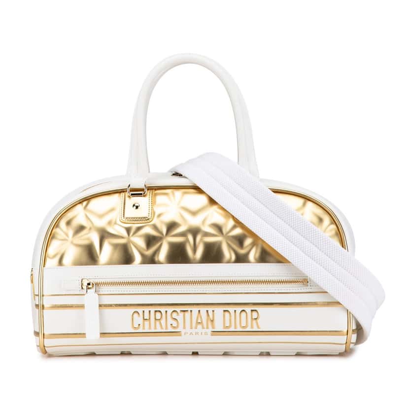 Dior Medium Padded Etoile Leather Vibe Zip Bowling Bag Gold Leather Good condition - Front View