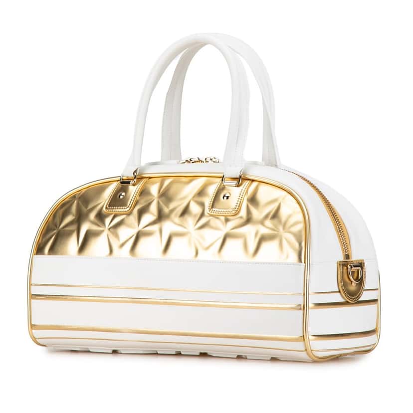 Dior Medium Padded Etoile Leather Vibe Zip Bowling Bag Gold Leather Good condition - Back View
