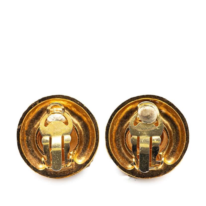 Chanel Gold Plated Round Faux Pearl Clip on Earrings Gold Metal Good condition - Back View