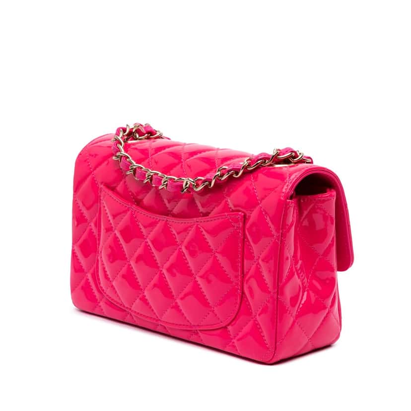 Chanel Mini Rectangular Classic Patent Single Flap Pink Leather Good condition - Back View