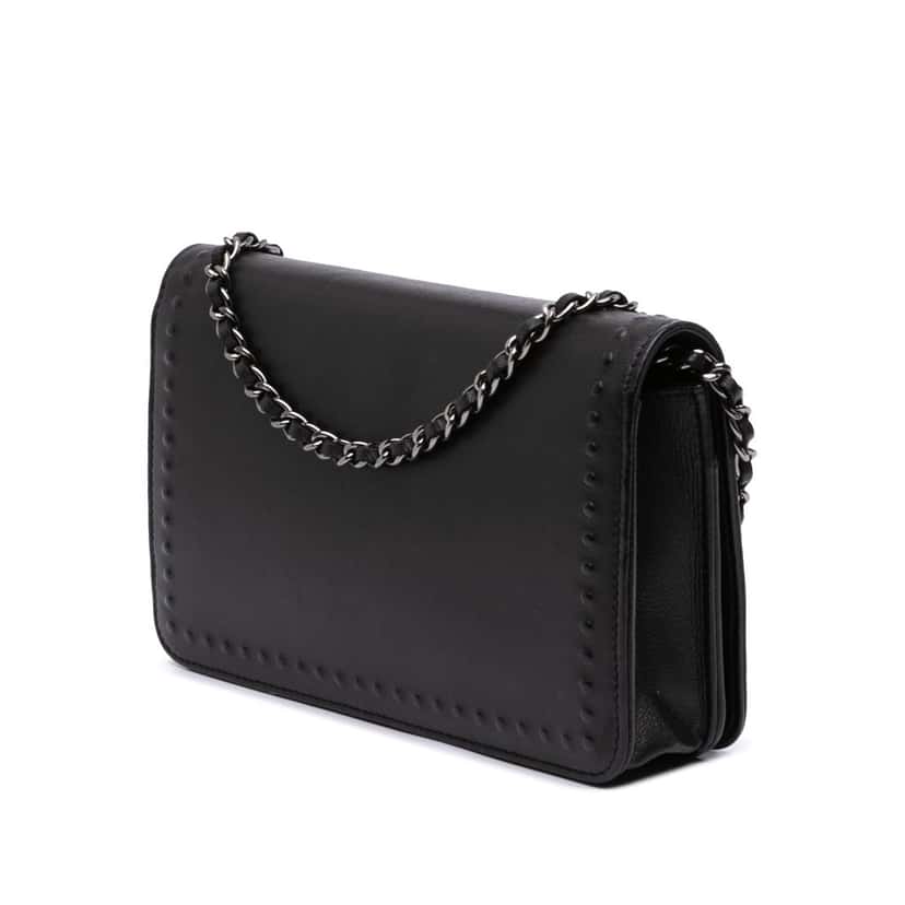 Chanel CC Embossed Lambskin Wallet On Chain Black Leather Good condition - Back View