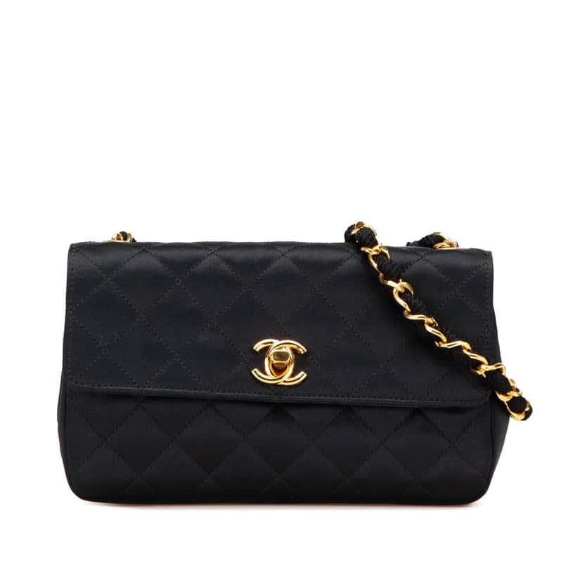 Chanel Mini Rectangular CC Quilted Satin Flap Black Satin Good condition - Front View