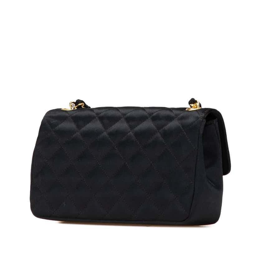 Chanel Mini Rectangular CC Quilted Satin Flap Black Satin Good condition - Back View